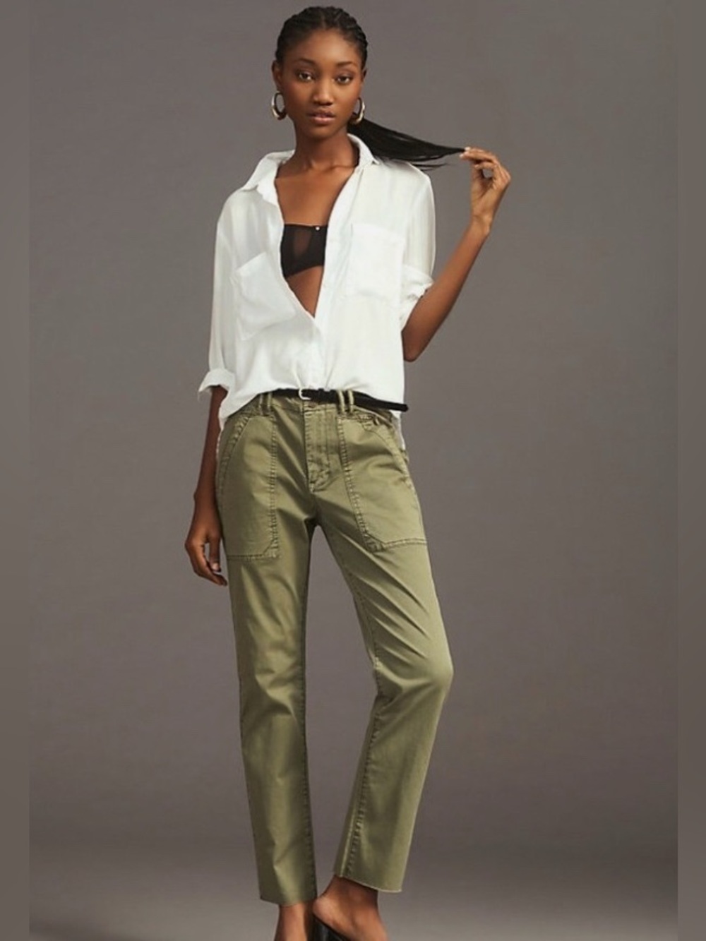 Anthropologie Pilcro High-Rise Olive Green Utility Jeans Size 26
